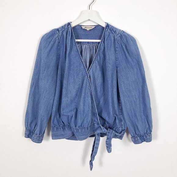 Madewell Denim Wrap Top - Picture 1 of 10